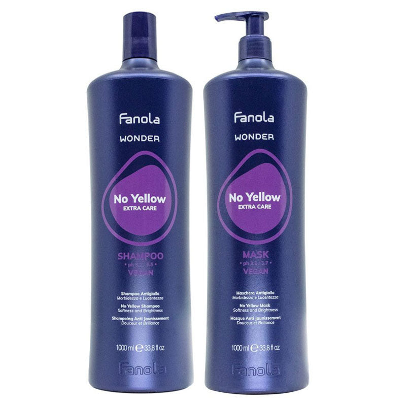 FANOLA Kit Wonder No Yellow Extra Care Shampoo 1000ml + Maschera 1000ml