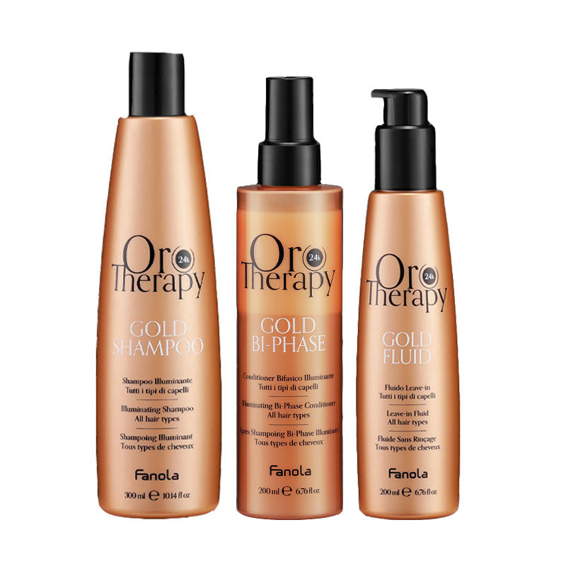 FANOLA Kit Oro Therapy Gold Shampoo 300ml + Conditioner Bifasico 200ml + Fluid Leave-In 200ml