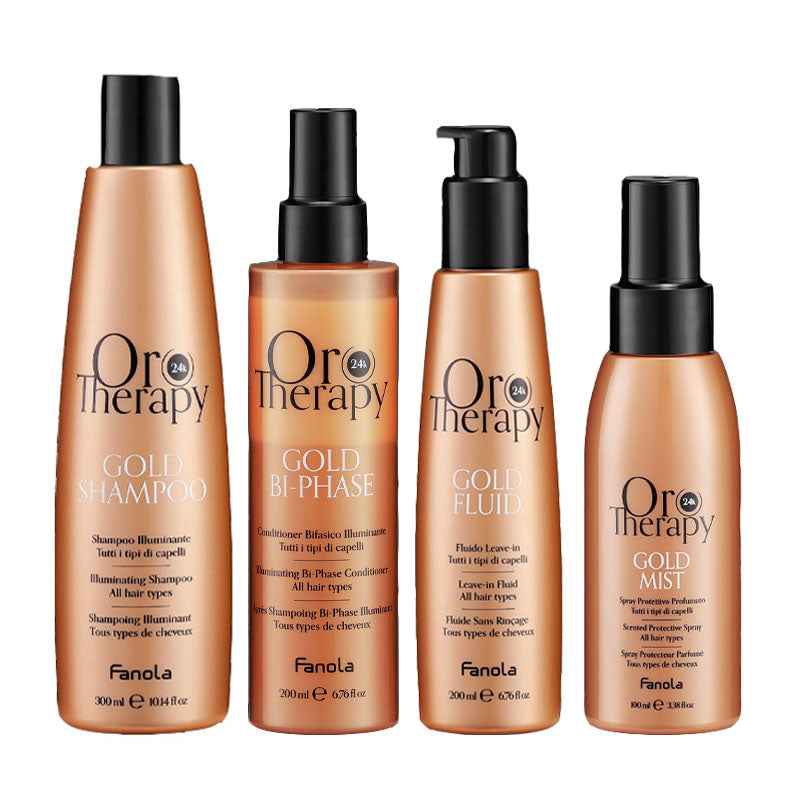 FANOLA Kit Oro Therapy Gold Shampoo 300ml + Conditioner 200ml + Fluid 200 + Spray 100ml