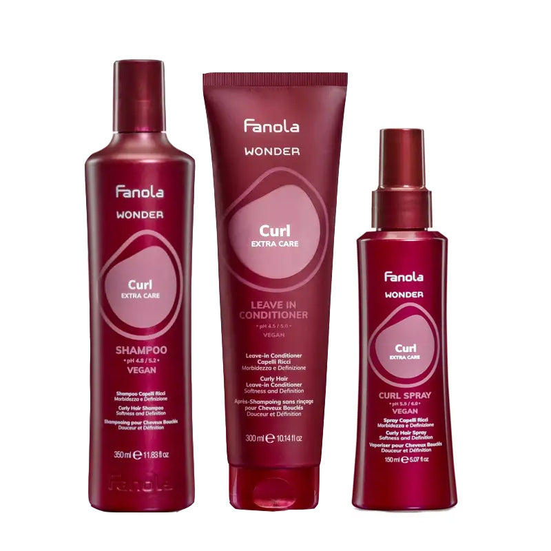 FANOLA Kit Wonder Curl Shampoo 350ml +  Leave In Conditioner 350ml + Spray 150ml