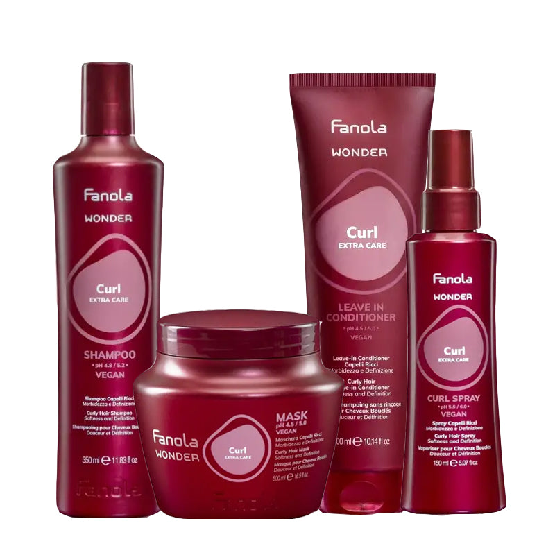 FANOLA Kit Wonder Curl Shampoo 350ml + Mask 500ml +  Leave In Conditioner 350ml + Spray 150ml