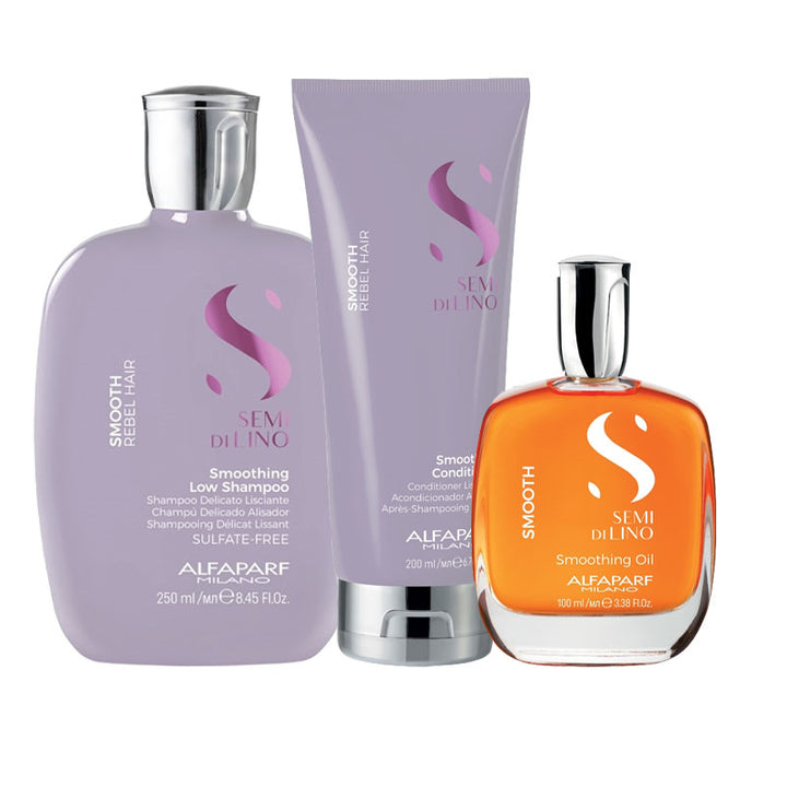 ALFAPARF MILANO Kit Semi Di Lino Smoothing Low Shampoo 250ml + Conditioner 200ml + Oil 100ml