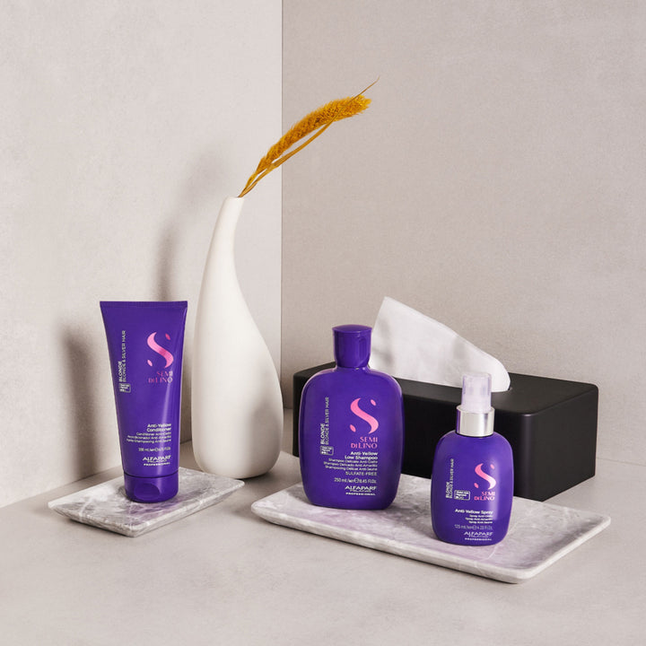ALFAPARF MILANO Kit Semi Di Lino Anti-Yellow Low Shampoo 250ml + Conditioner 200ml + Low Spray 125ml