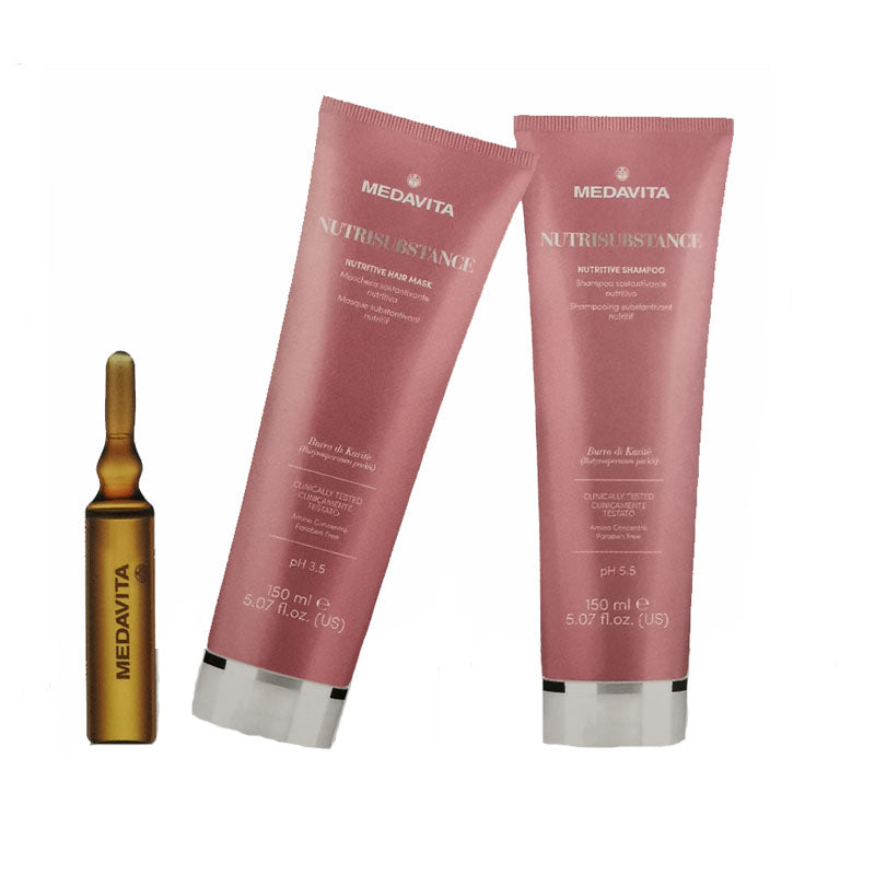 MEDAVITA Lotion Concentrée Super Fiale 7ml x 12pz + Nutrisubstance Shampoo 150ml + Maschera 150ml