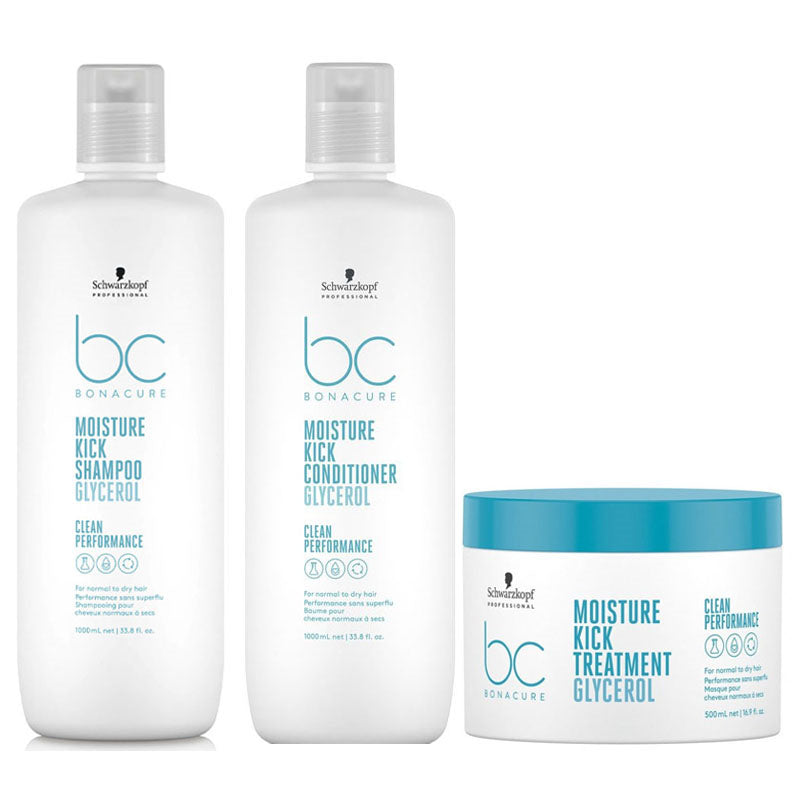 SCHWARZKOPF Kit BC Bonacure Moisture Kick Shampoo + Conditioner 1000ml + Mask 500ml