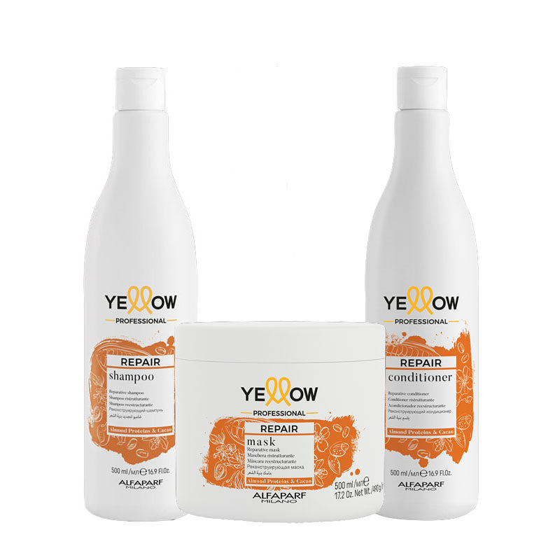 ALFAPARF Yellow Kit Repair Shampoo 500ml + Mask 500ml + Conditioner 500ml