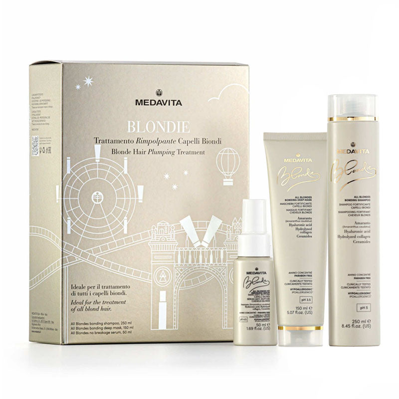 MEDAVITA Xmas Set Blondie Trattamento Rimpolpante Shampoo 250ml + Maschera 150ml + Siero 50ml