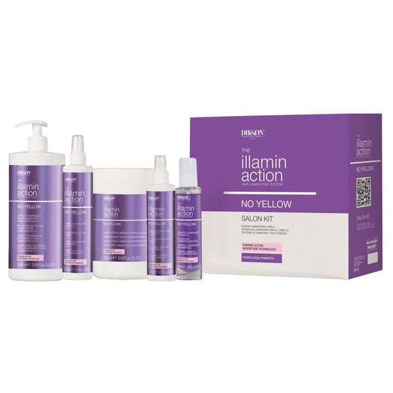 DIKSON Set The illamin Action No Yellow Shampoo1000ml + Primer 300ml + Laminante 1000ml+ Sigillante Lamellare 200ml +  Cristallo Laminante 100ml