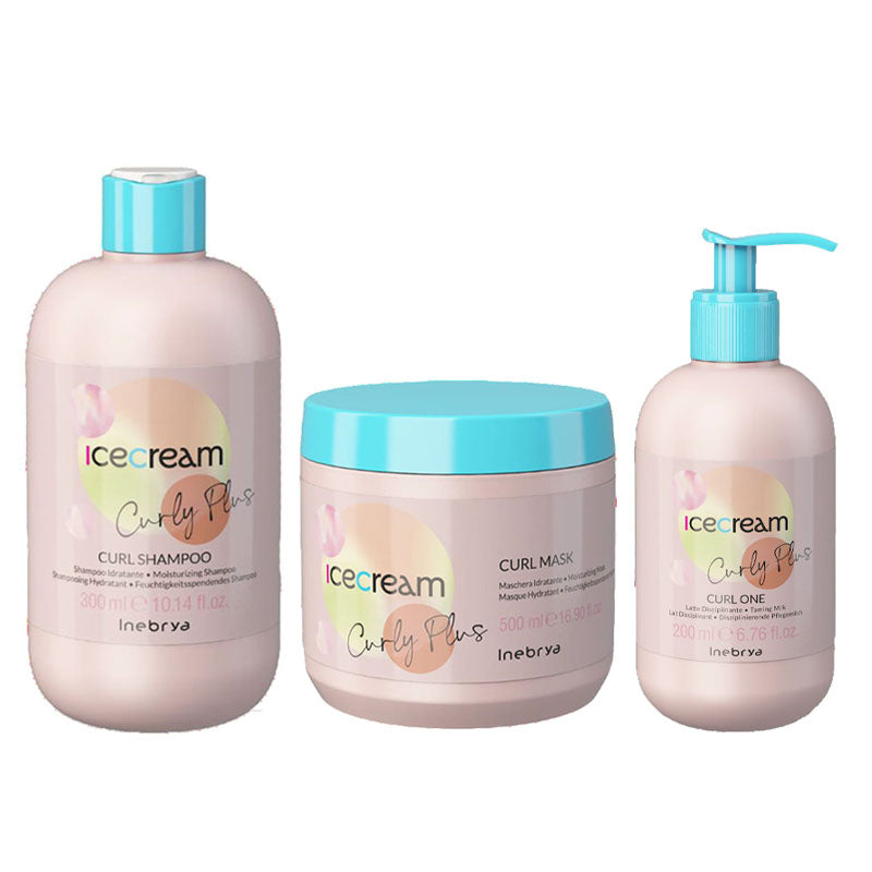 INEBRYA Kit Ice Cream Curly Plus Shampoo 300ml + Mask 500ml + Latte disciplinante 200ml