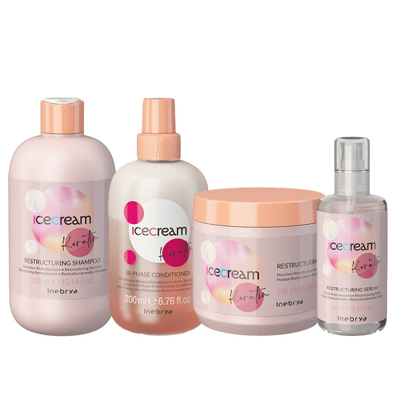 INEBRYA kit Ice Cream keratin Shampoo 300ml + Conditioner 200ml + Mask 500ml + Serum 100ml