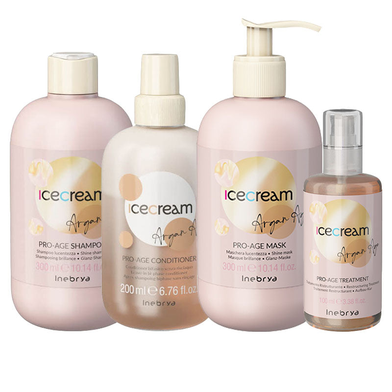 INEBRYA Kit Ice Cream Argan Age Shampoo 300 + Conditioner 200ml + Mask 300ml + Treatment Oil 100ml