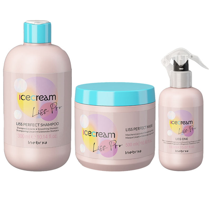 INEBRYA Kit Ice Cream Liss Pro Shampoo 300ml + Mask 500ml + Liss One Spray 150ml