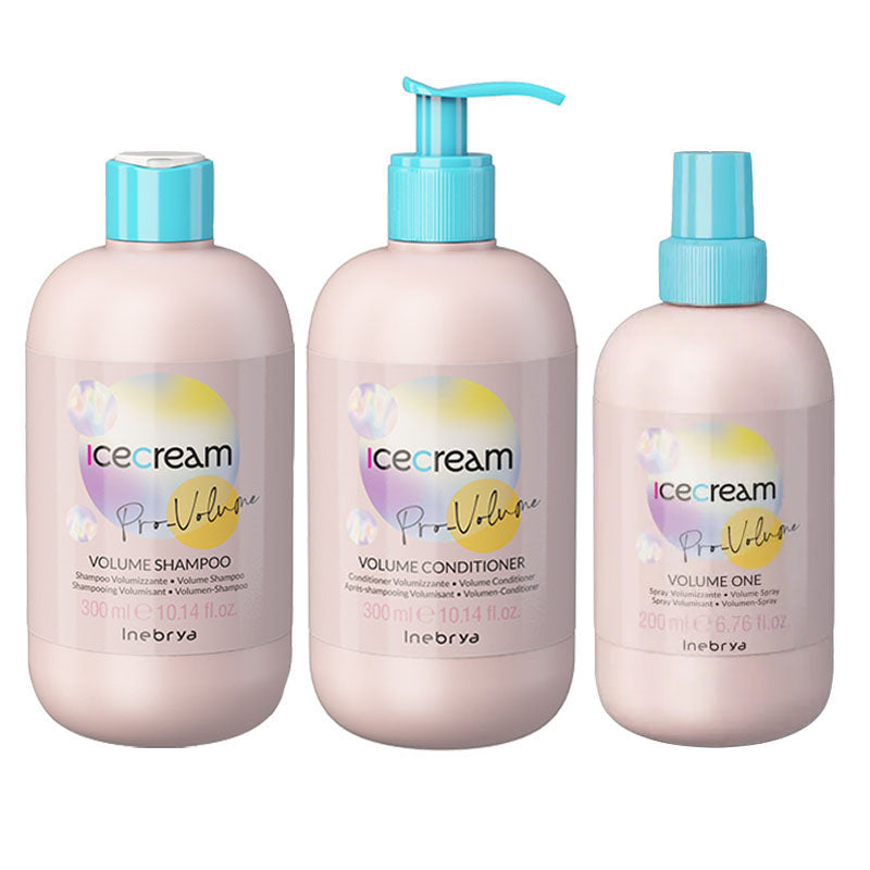 INEBRYA Kit Ice Cream Pro Volume Shampoo 300ml + Conditioner 300ml + Spray 200ml