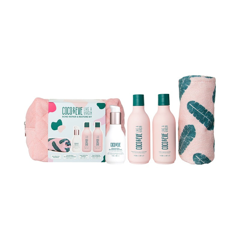 COCO & EVE Set Like A Virgin Bond Repair & Restore Pre Shampoo 125ml + Shampoo 250ml + Conditioner 250ml + Microfibre