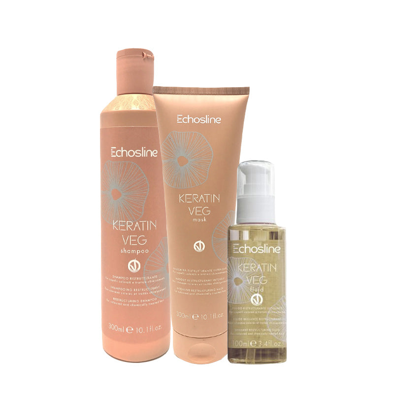 ECHOSLINE Kit Keratin Veg Shampoo 300ml + Mask 300ml + Fluid 100ml