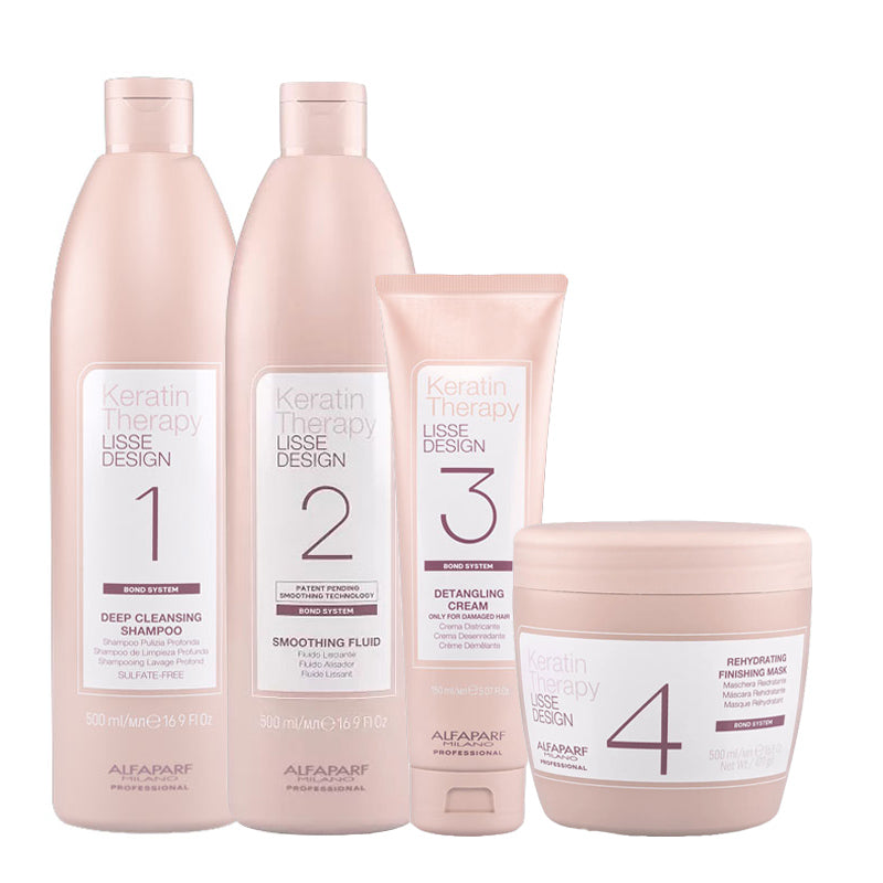 ALFAPARF MILANO Kit Keratin Therapy Lisse Design 1 Shampoo 500ml + 2 Smoothing Fluid 500ml + 3 Cream 150ml + 4 Mask 500ml