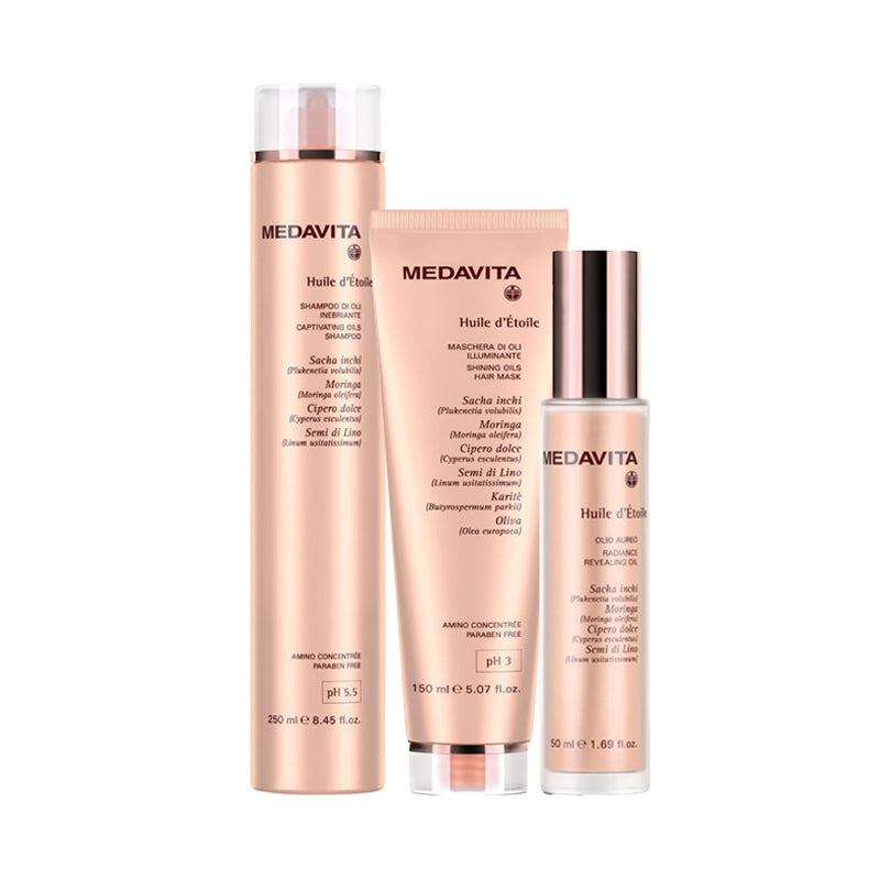 MEDAVITA Kit Huile D'Etoile Shampoo Illuminante 250ml + maschera 150ml + Olio Aureo 50ml