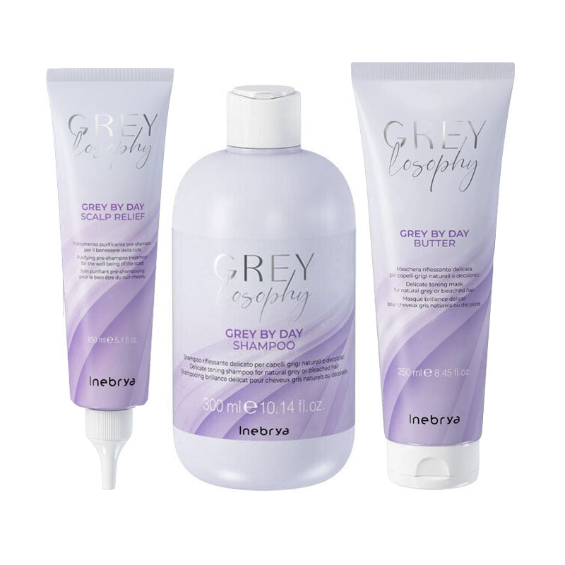 INEBRYA Kit Greylosophy Grey By Day Pre Shampoo 150ml + Shampoo 300ml + Maschera 250ml