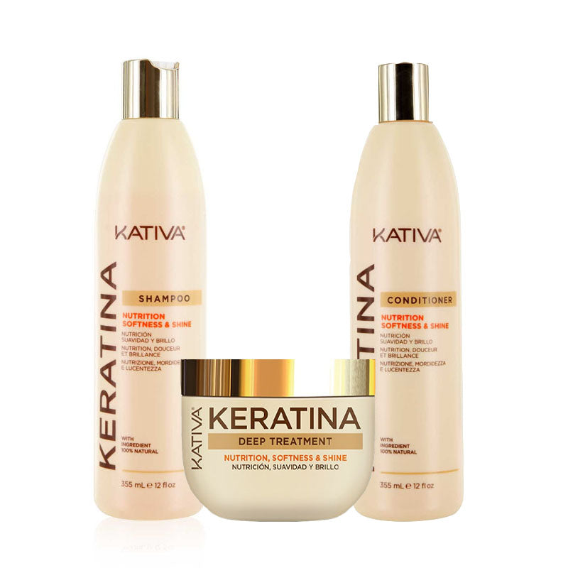 KATIVA Kit Nutrition Softness & Shine Shampoo 355ml + Conditioner 355ml + Deep Treatment 300ml