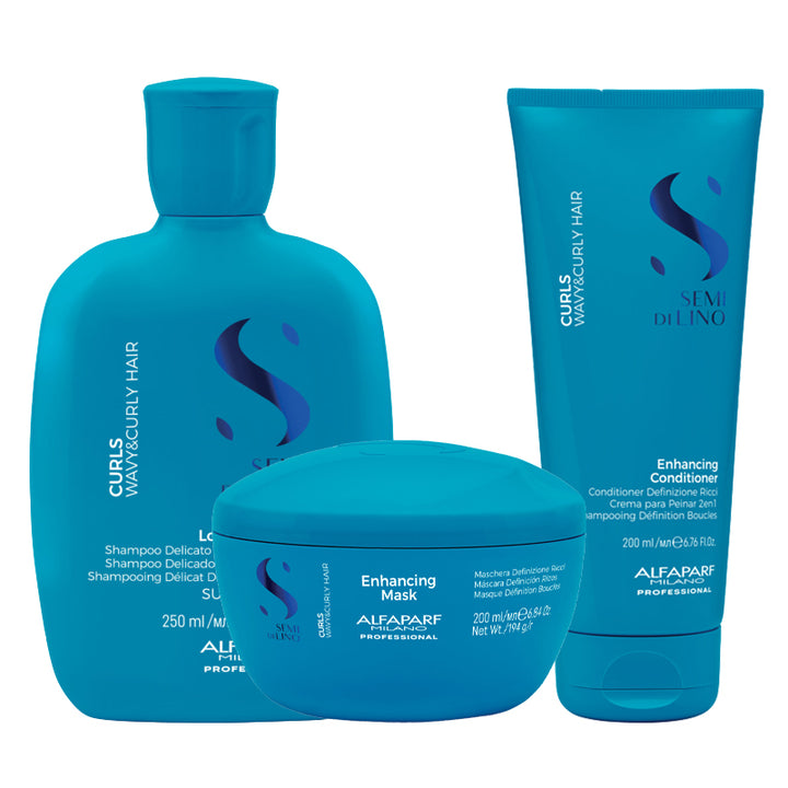 ALFAPARF MILANO Kit Semi Di Lino Curls Enhacing Shampoo 250ml + Mask 200ml + Conditioner 200ml
