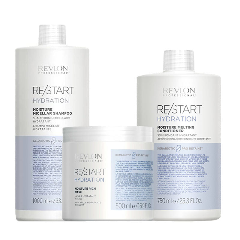 REVLON PROFESSIONAL Kit Restart Hydration Micellar Shampoo 1000ml + Rich Mask 500ml + Conditioner750ml