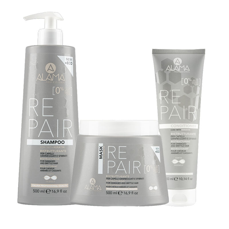 ALAMA Professional Kit Repair Shampoo 500ml + Mask 500ml + Conditioner 300ml