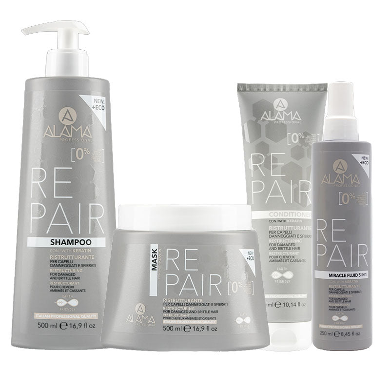 ALAMA Professional Kit Repair Shampoo 500ml + Mask 500ml + Conditioner 300ml + Fluid 250ml