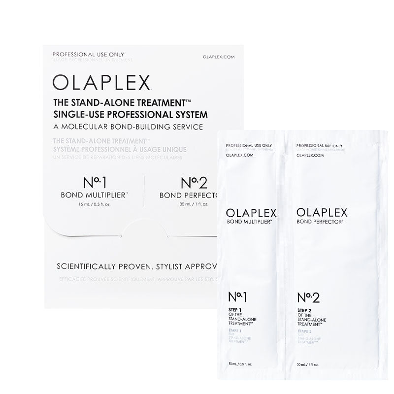 OLAPLEX Set The Stand Alone Treatment Single Use Step N°1 15ml + N°2 30ml, kit professionale per capelli