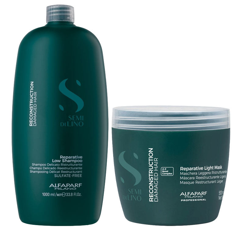 ALFAPARF MILANO Kit Semi Di Lino Reparative Shampoo 1000ml +  Light Mask 500ml