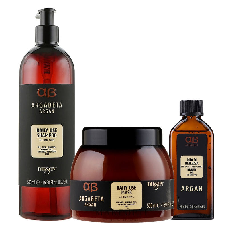 DIKSON Kit Argabeta Argan Daily Use Shampoo 500ml + Mask 500ml + Oil 100ml