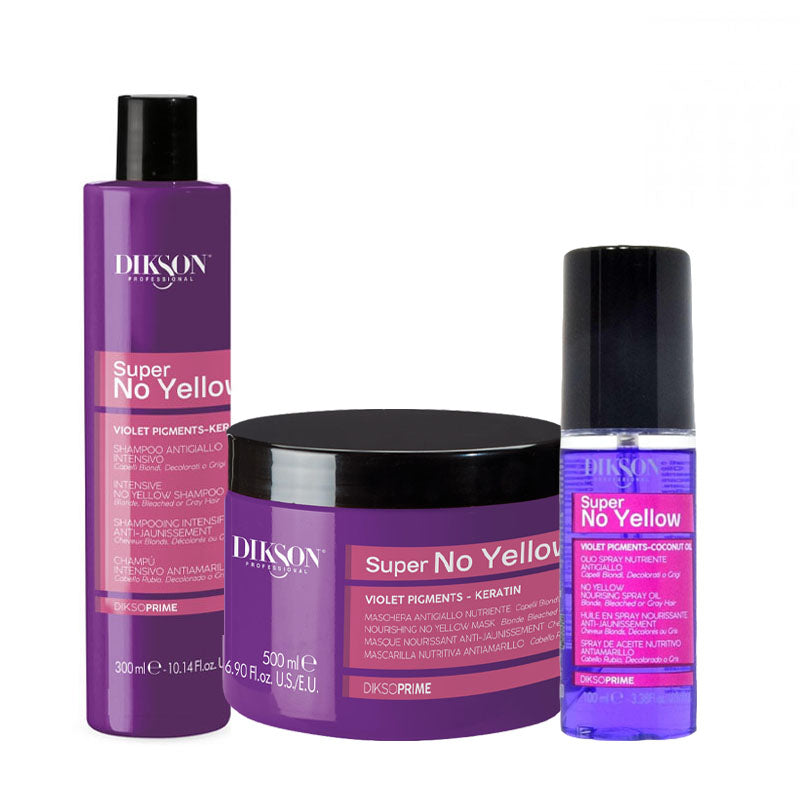 DIKSON Kit Prime Super No Yellow Shampoo 300ml + Mask 500ml + Olio Spray 100ml