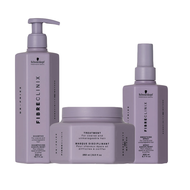 SCHWARZKOPF Kit Fibre Clinix De-Frizz Shampoo 300ml + Mask 250ml + Smoothing Spray 200ml