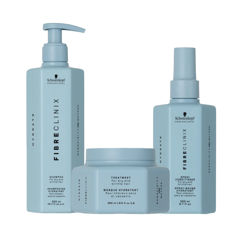 SCHWARZKOPF Kit Fibre Clinix Hydrate Shampoo 300ml + Mask 250ml + Spray Conditioner 200ml