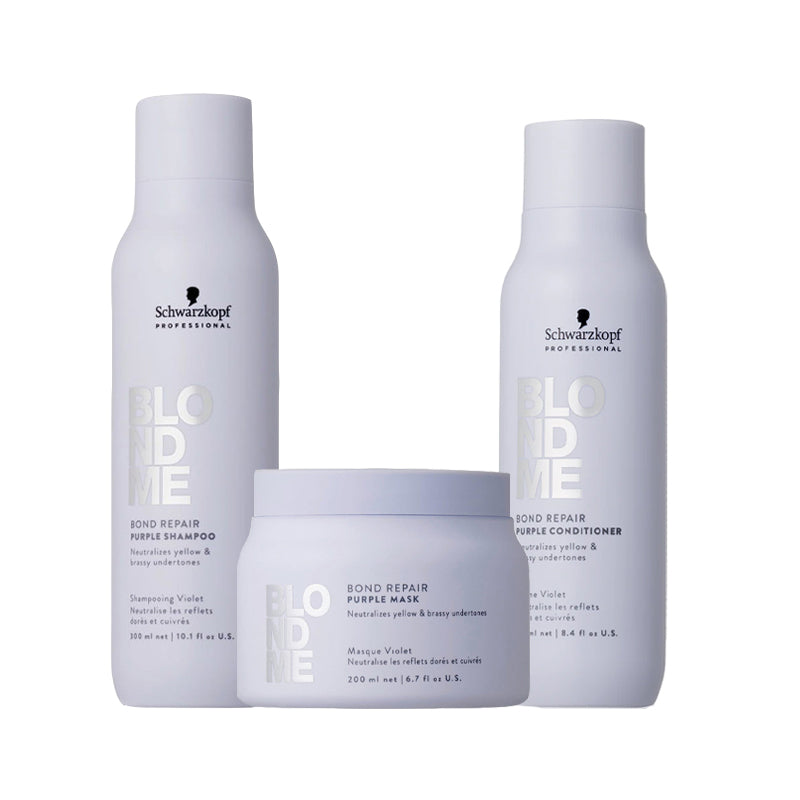 SCHWARZKOPF Kit BlondMe Bond Repair Purple Shampoo 300ml + Mask 200ml + Conditioner 250ml
