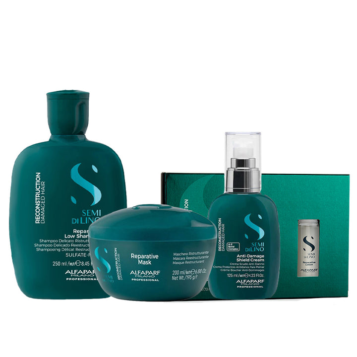ALFAPARF MILANO Kit Semi Di Lino Reparative Shampoo 250ml + Mask 200ml + Cream 125ml + Lotion 6x13ml