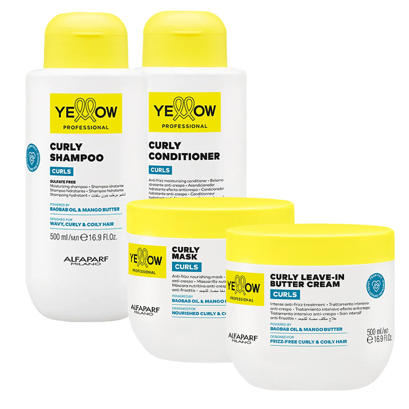 ALFAPARF Yellow Kit Curls Shampoo 500ml + Mask 500ml + Conditioner 500ml + Leave In Butter Cream 500ml