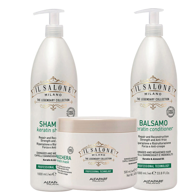 ALFAPARF MILANO Kit Il Salone Keratin Shampoo 1000ml + Mask 500ml + Conditioner 1000ml