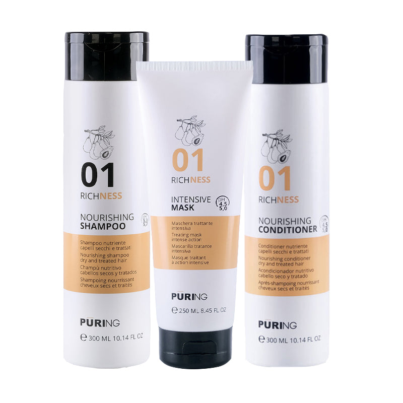 PURING Kit Richness Nourishing Shampoo 01 300ml +  Mask 250ml + Conditioner 300ml