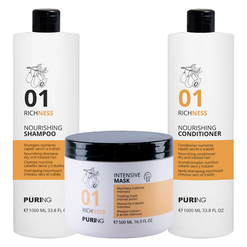 PURING Kit Richness Nourishing Shampoo 01 1000ml +  Mask 500ml + Conditioner 1000ml