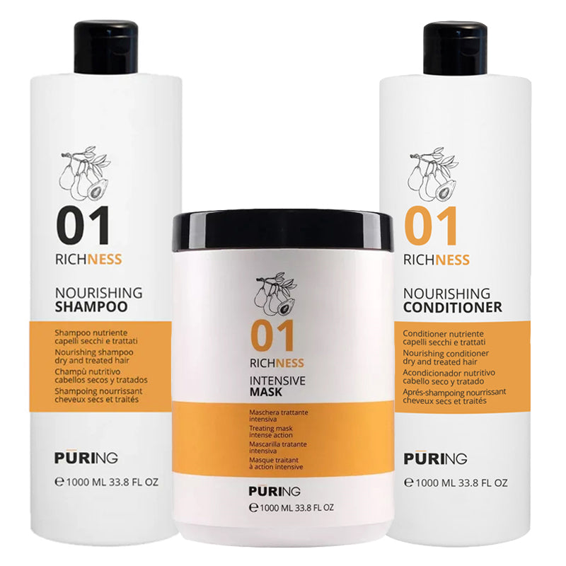 PURING Kit Richness Nourishing Shampoo 01 1000ml +  Mask 1000ml + Conditioner 1000ml