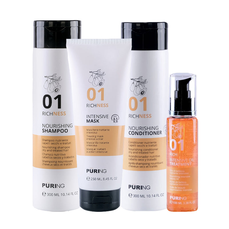 PURING Kit Richness Nourishing Shampoo 01 300ml +  Mask 250ml + Conditioner 300ml + Oil 100ml