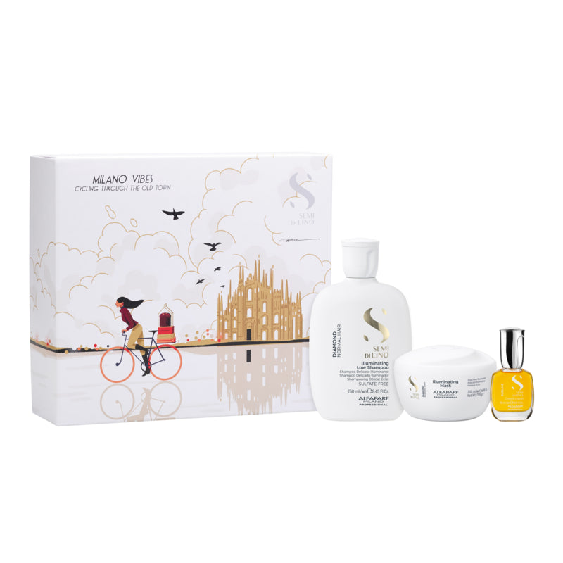 ALFAPARF MILANO Set Holiday Semi Di Lino Diamond Shampoo 250ml + Conditioner 200ml + Oil 15ml