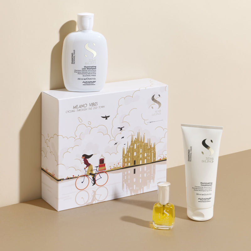 ALFAPARF MILANO Set Holiday Semi Di Lino Diamond Shampoo 250ml + Conditioner 200ml + Oil 15ml