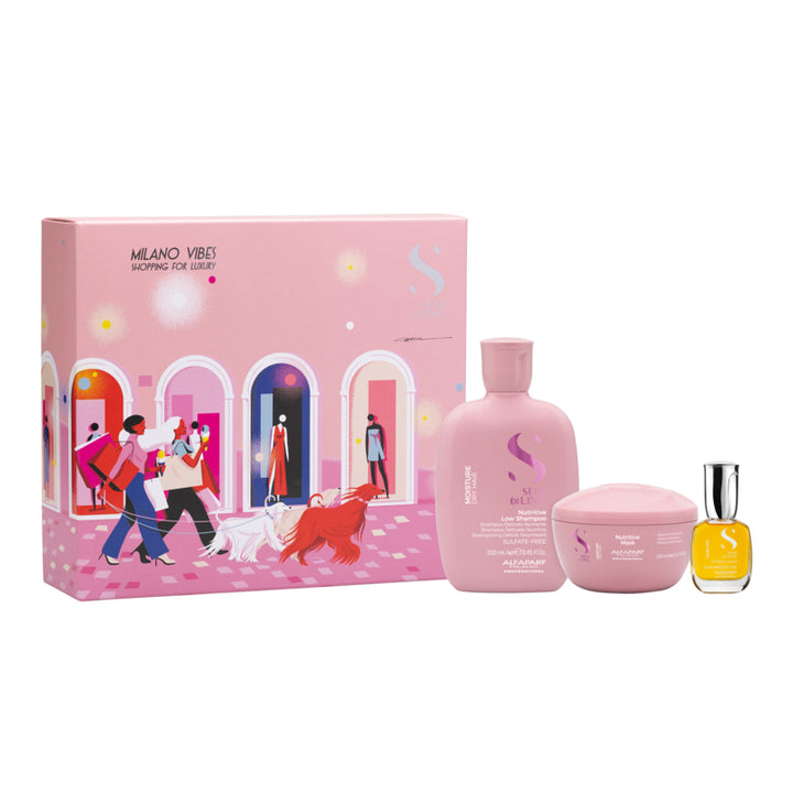 ALFAPARF MILANO Set Holiday Semi Di Lino Moisture Shampoo 250ml + Mask 200ml + Oil 15ml