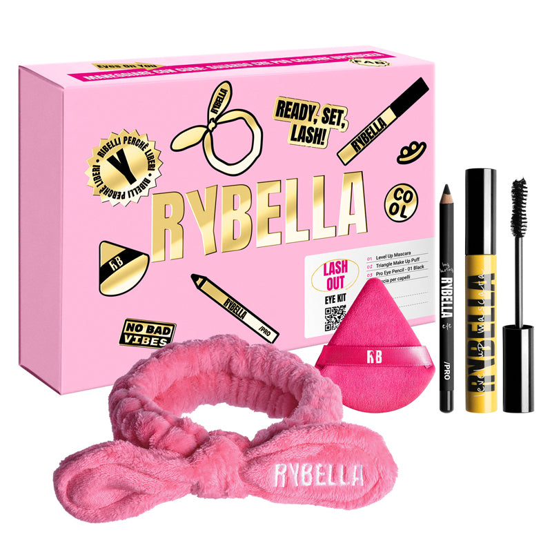 RYBELLA Set Lash Out Eye Mascara 13ml + Eye Pencil 1.1g + Make Up Puff + Fascia Capelli