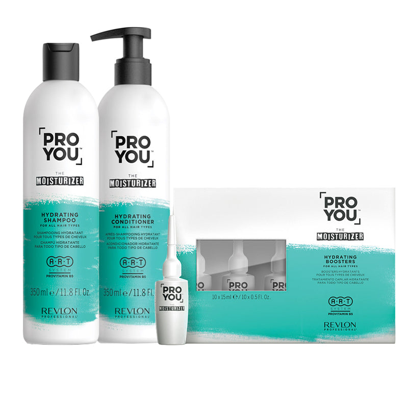 REVLON PROFESSIONAL Kit Pro You The Moisturizer Hydrating Shampoo 350ml + Conditioner 350ml + Booster Fiale 10x15ml