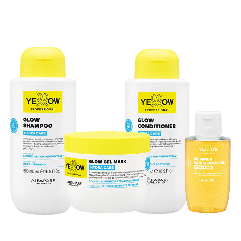 ALFAPARF Yellow Kit Hydra Care Glow Shampoo 500ml + Mask 300ml + Conditioner 500ml + Hair & Body Oil 100ml