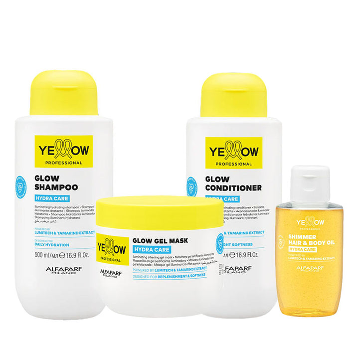 ALFAPARF Yellow Kit Hydra Care Glow Shampoo 500ml + Mask 300ml + Conditioner 500ml + Hair & Body Oil 100ml