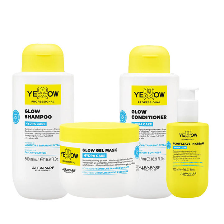 ALFAPARF Yellow Kit Hydra Care Glow Shampoo 500ml + Mask 300ml + Conditioner 500ml + Leave In Cream 150ml