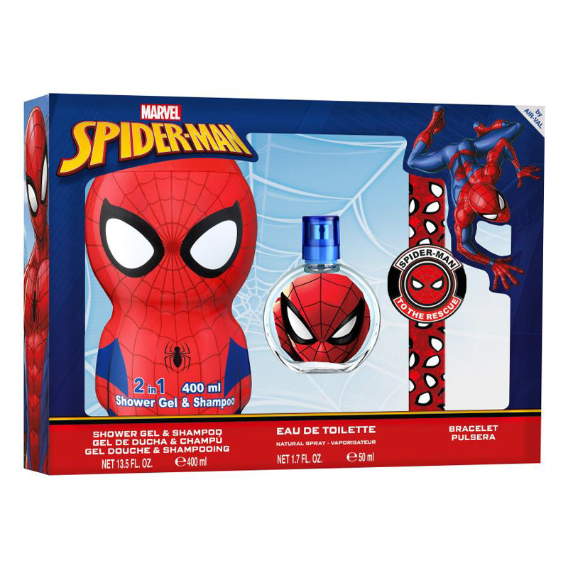 AIR VAL Set Marvel Spiderman Shower Gel & Shampoo 400ml+ Eau De Toilette 50ml+ Slap Bracelet